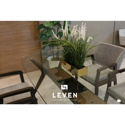 Leven Furniture โต๊ะกินข้าวขาไม้ กระจก นิรภัย รุ่น แซมเวล SAMWELL