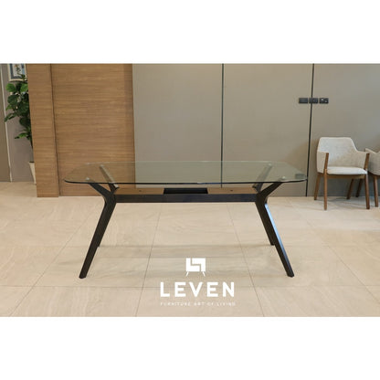 Leven Furniture โต๊ะกินข้าวขาไม้ กระจก นิรภัย รุ่น แซมเวล SAMWELL