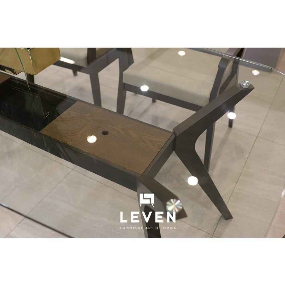 Leven Furniture โต๊ะกินข้าวขาไม้ กระจก นิรภัย รุ่น แซมเวล SAMWELL