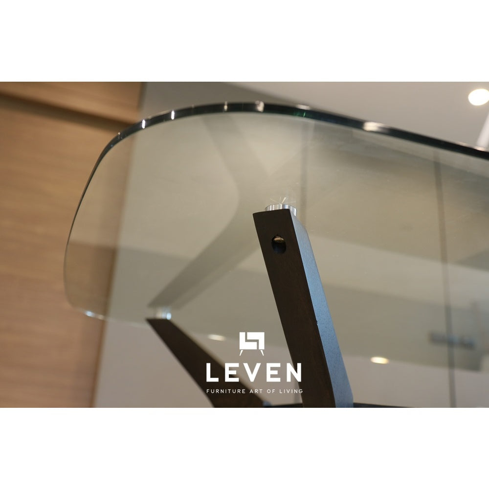 Leven Furniture โต๊ะกินข้าวขาไม้ กระจก นิรภัย รุ่น แซมเวล SAMWELL