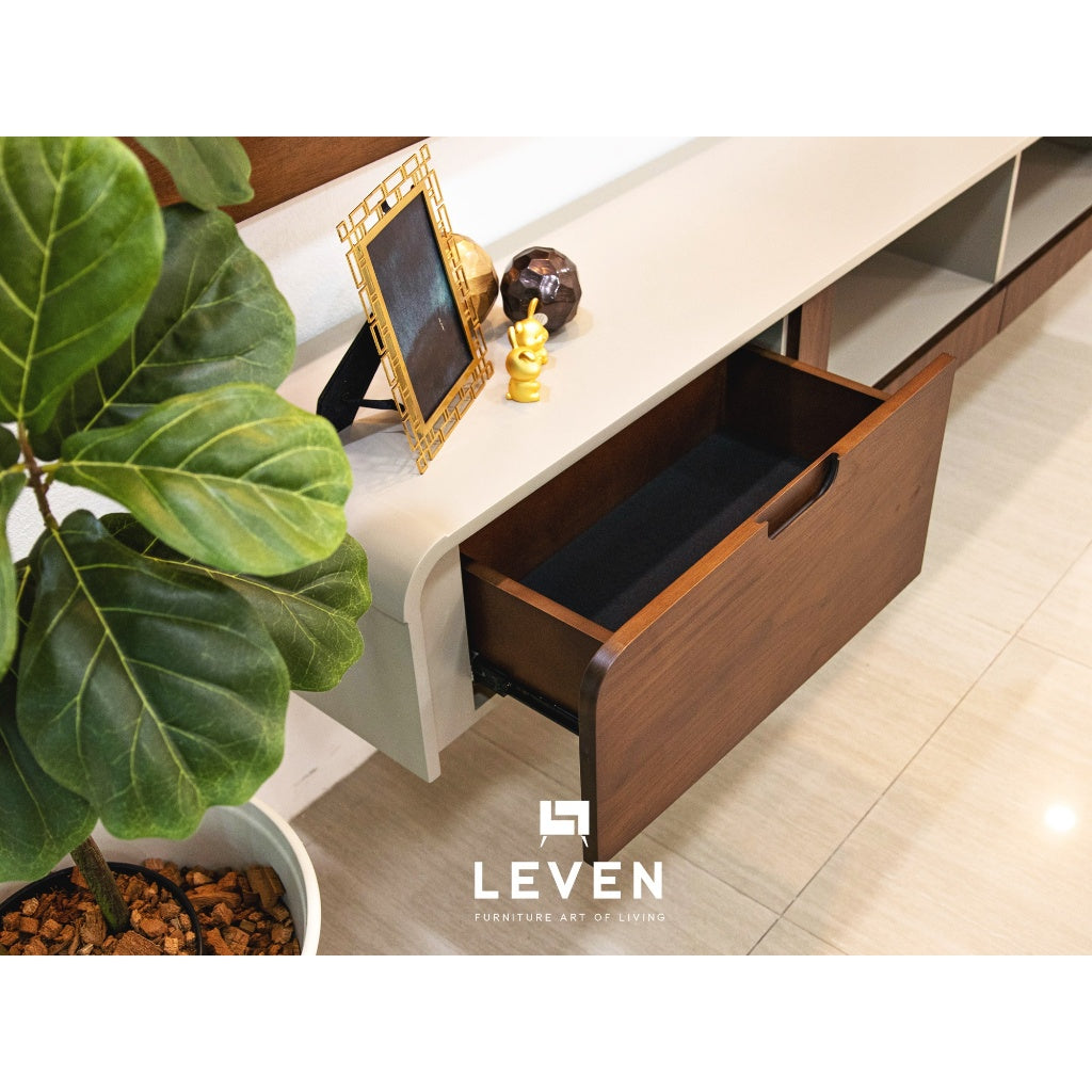 Leven Furniture ตู้วางTV ชุดวางของติดผนัง ขนาด 240 CM ชั้นวางไม้แท้ อแมนด้า AMANDA