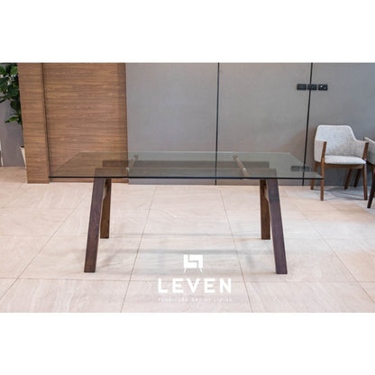 Leven Furniture โต๊ะไม้ยางกระจกใสนิรภัย รุ่น โทบี้ TOBY