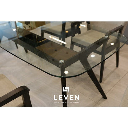 Leven Furniture โต๊ะกินข้าวขาไม้ กระจก นิรภัย รุ่น แซมเวล SAMWELL