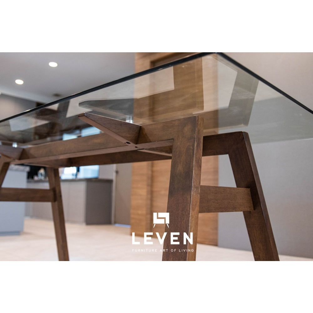 Leven Furniture โต๊ะไม้ยางกระจกใสนิรภัย รุ่น โทบี้ TOBY