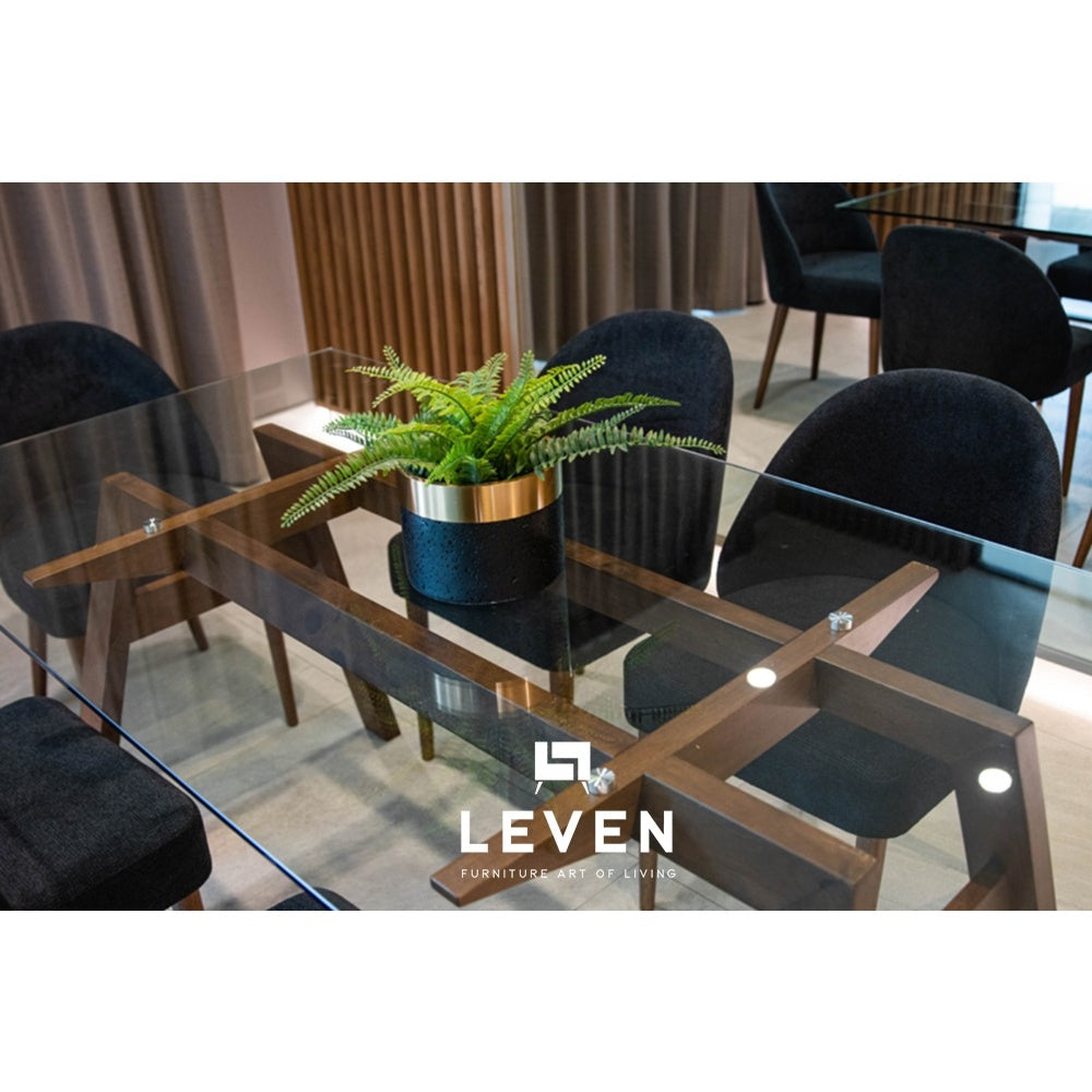 Leven Furniture โต๊ะไม้ยางกระจกใสนิรภัย รุ่น โทบี้ TOBY