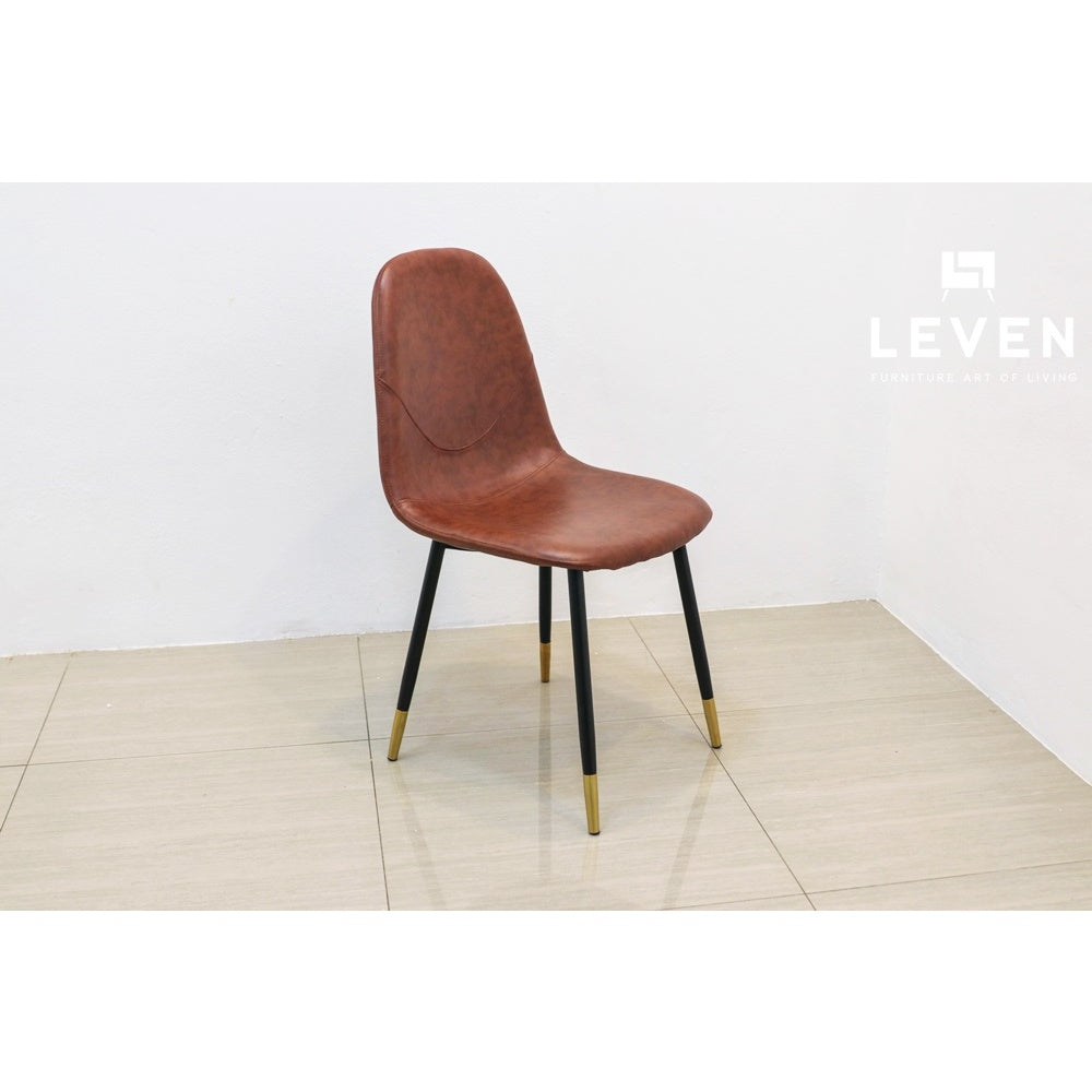 Leven Furniture เก้าอี้โต๊ะอาหาร เก้าอี้ทานอาหาร โครงขาเหล็กปลายทอง เบาะหนัง PU รุ่น บอสโก้ BOSSCO