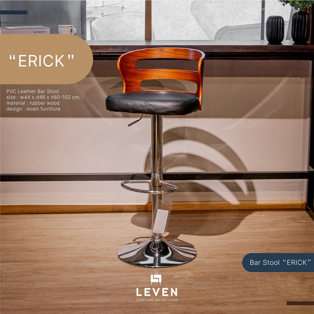 Leven Furniture เก้าอี้บาร์ ทรงสูง เก้าอี้บาร์พนักพิงไม้ ปรับระดับได้ รุ่น อีริค Erick