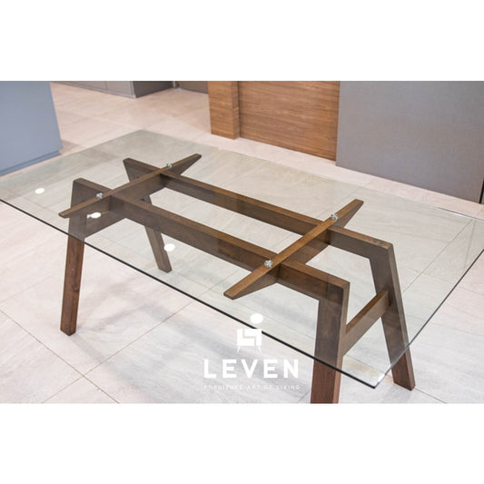 Leven Furniture โต๊ะไม้ยางกระจกใสนิรภัย รุ่น โทบี้ TOBY