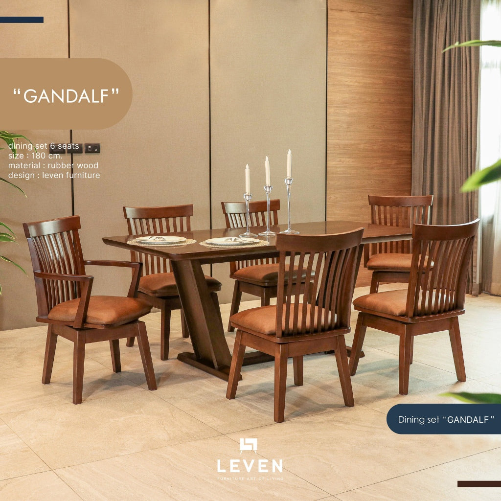 Leven Furniture ชุดโต๊ะอาหารไม้ รุ่น แกนดัลฟ์ GANDALF & KATNISS & HAYMITZ