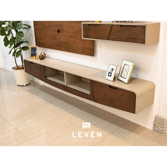 Leven Furniture ตู้วางTV ชุดวางของติดผนัง ขนาด 240 CM ชั้นวางไม้แท้ อแมนด้า AMANDA